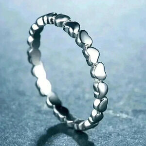 New 925 Silver Heart Band Ring